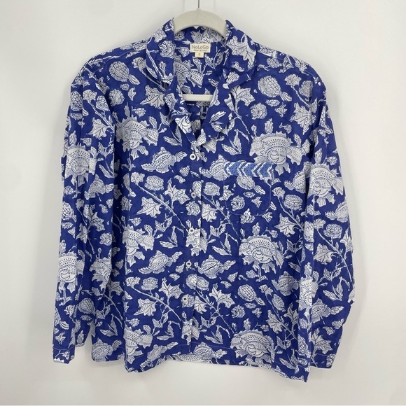 NoLoGo By Tina Malhame Heart & Soul block print top blue button front Sz S - Picture 1 of 7